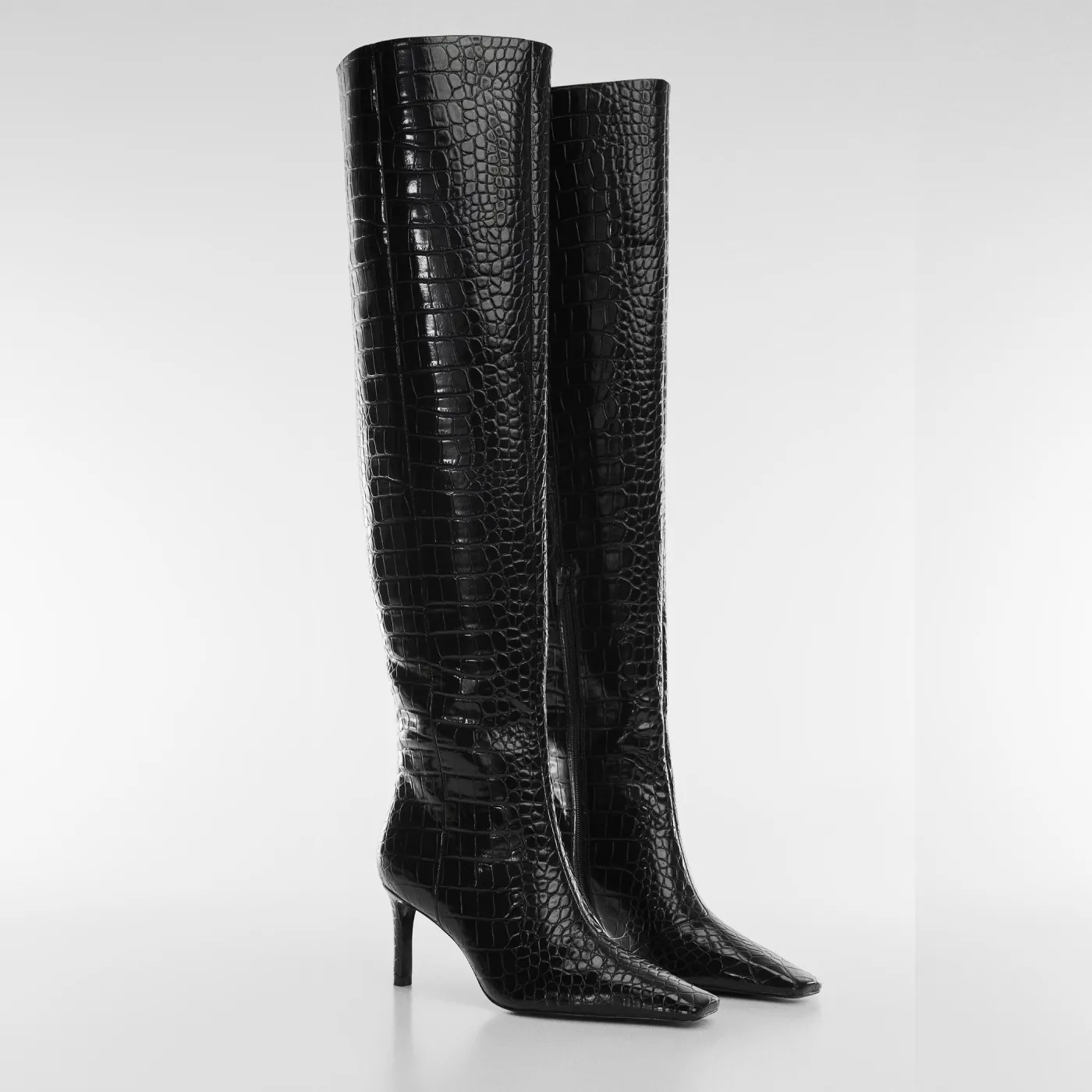 Black Croc-Effect Based Stiletto Boots – Image 2